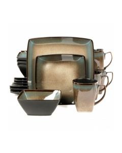GIBSON ELITE TEQUESTA 16-PIECE SQUARE DINNERWARE SET, TAUPE