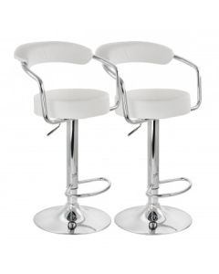 ELAMA 2 PIECE FAUX LEATHER RETRO ADJUSTABLE BAR STOOL IN WHITE WITH CHROME HANDLES AND BASE