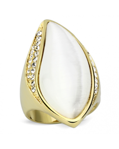 JCE082 IP Gold(Ion Plating) Brass Ring with Synthetic Cat Eye in White