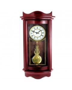 BEDFORD CLOCK COLLECTION WEATHERED CHOCOLATE CHERRY WOOD 25 INCH WALL CLOCK WITH PENDULUM