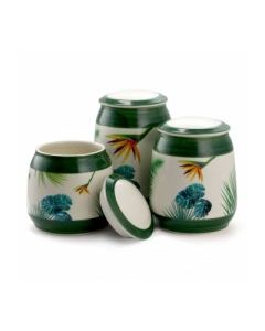 ELAMA 3 PIECE CERAMIC KITCHEN CANISTER COLLECTION IN GREEN