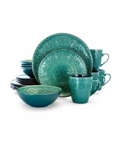 ELAMA SEA FOAM MOZAIC 16 PIECE LUXURIOUS STONEWARE DINNERWARE WITH COMPLETE SETTING FOR 4