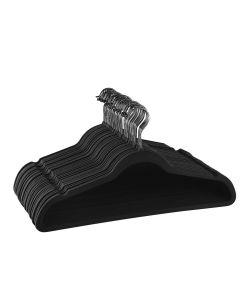 ELAMA HOME 30 PIECE VELVET SLIM PROFILE HEAVY DUTY FELT HANGERS WITH STAINLESS STEEL SWIVEL HOOKS IN BLACK