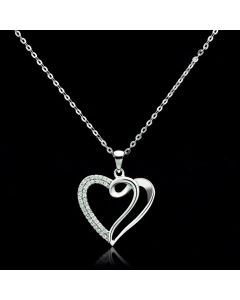 JCE035 Rhodium 925 Sterling Silver Necklace with AAA Grade CZ in Clear