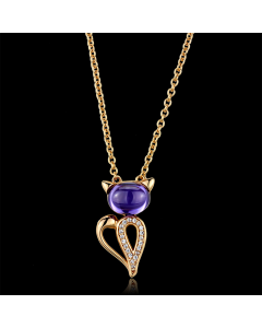 JCE408 Rose Gold 925 Sterling Silver Chain Pendant with AAA Grade CZ in Amethyst