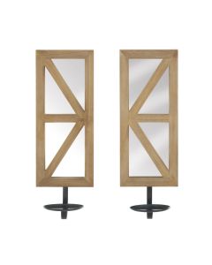 MIRRORED WOOD CANDLE SCONCE SET